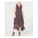 INC Womens Burgundy Striped Layered Sleeveless V Neck Midi Faux Wrap Wear To Work Dress Size: 10