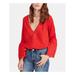 FREE PEOPLE Womens Red Eyelet Bell Sleeve V Neck Top Size S