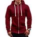 Solid Color Zip Up Jacket Fleece Hoodie for Men Long Sleeve Soft Sweatshirt Jacket Coats up to Size 3XL