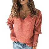 UKAP Women's Autumn Winter Solid Sexy Deep V Neck Plus Size Sweater Tops Ladies Puff Long Sleeve Crop Knitted Sweater Pullover Size S-5XL