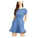 SPEECHLESS Womens Blue Pocketed Zippered Short Sleeve Jewel Neck Mini Fit + Flare Dress Size XXS