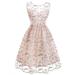 2019 early spring new ladies dress net yarn embroidery lace skirt retro style Pink L