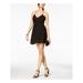 FOXIEDOX Womens Black Applique Slip Spaghetti Strap V Neck Mini A-Line Party Dress Size L