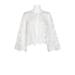 Nina Leonard Tie Crew Neck Open Front Long Sleeve Floral Lace Jacket-IVORY