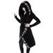 Tuscom Women Punk Moon Print Hooded Black Cardigan Jacket Coat Plus Size