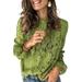 Anna-Kaci Women's Long Bell Sleeve Sheer floral Lace Blouse Tops, Green, Small