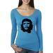 Che Guevara Face Sihouette Famous People Womens Scoop Long Sleeve Top, Vintage Turquoise, Small