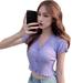2020 Summer Ruffles Knitted T-shirt Fashion Sexy Slim V-neck Crop Tops Short Sleeved Solid Color Cardigan For Women