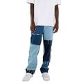 Listenwind Mens Straight Jeans Trousers Frayed Patchwork Color Block Denim Pants Trousers Blue