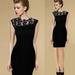 Women's Sleeveless Lace Floral Elegant Cocktail Dress Crew Neck Knee Length for Party