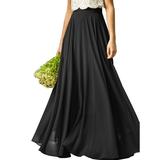 VONDA Women's Elastic Waist Chiffon Skirt Casual Loose Solid Color Maxi Skirts