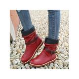 Ladies Mid-Calf Flat Boots Womens Slouch Causal Comfy Slip On w/Buckle Winter Shoes