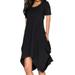 UKAP S-5XL Womens Plain Color Dress Classic-Fit Short Sleeve Crew Neckline Slim Fashion Dresses Black L(US 10-12)