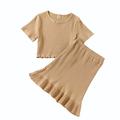 Ducklingup Girlâ€™s Solid Color Short Sleeve T-shirt and Ruffles Short Skirt Set