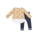 Little Lass Lace Trim Floral Top and Knit Denim Leggings, 2pc Outfit Set (Toddler Girls)