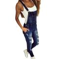 Women Jeans Denim Jumpsuit Bib Trousers Dungarees Distressed Ripped Jeans Straps Overalls Trousers Ladies Slim Fit Pockets Long Pants