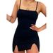 Xingqing Women Summer Halter Sleeveless Side Slit Tank Mini Dress Party Bodycon Streetwear