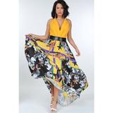 Pleated Print Maxi Skirt With Leather Waist Band M