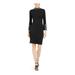 CALVIN KLEIN Womens Black Beaded Zippered Long Sleeve Crew Neck Knee Length Body Con Evening Dress Size PS \ PP