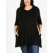 Plus size women's solid casual loose Fit tunic Top Mini Dress with side pockets 1X-2X-3X V-neck