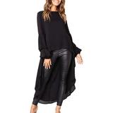 Women's Lantern Long Sleeve Round Neck High Low Asymmetrical Irregular Hem Casual Tops Blouse Shirt Dress