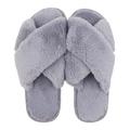Women Slippers, Plush Fuzzy Upper, Memory Foam Insole Grey 36-37