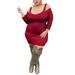 MAWCLOS Women Casual Plus Size Knitted Dress Strappy Solid Elegant Party Sundress Cold Sleeve Plus Size Dress