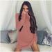 Women's Long Sleeve Sweater Dress Loose Tunic Knitted Casual Pink Gray Clothes Solid Dresses