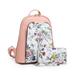 POPPY 2Pcs Fashion Floral Backpack Purse for Women Casual Travel Daypack Faux Leather Shoulder Bag Girls School Bag