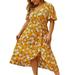 Plus Size Women Dresses Short Sleeve Button V Neck Dress Bohemia Floral Printed Sundress Ladies Casual Evening Party Maxi Long Dresses