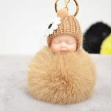 Romacci Cute Small Flower Sleeping Baby Doll Fake Fur Fluffy Ball Keychain Bag Key Rings Car Key Pendant Cartoon Ornaments Gifts Color Khaki