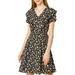 Allegra K Women's Floral Print V Neck A-Line Ruffle Dress