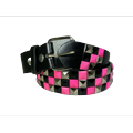 3-row Metal Pyramid Studded Leather Belt 3-tone Striped Punk Rock Goth Emo Biker - Pink With Silver And Black / Xl