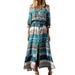 Lumento Women Short Sleeve Floral Printed Split Long Maxi Dress Loose Boho Party Holiday Sundress Green 3XXL