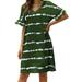 Women's Casual Loose Tie-Dye Printed V-Neck Ruffled Sleeve Midi Dress