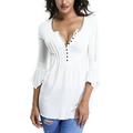 MISS MOLY Peasant Tops for Women Bell Sleeve Lace Shirt Henley Button Blouse Elegant White L