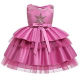 HAWEE Toddler Baby Girls Wedding Dress Sleeveless Sequins Party Bowknot Flower Dresses Princess Lace Tulle Tutu Dress(4-10T)