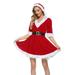 Women's Mrs. Claus Santa Costume Cosplay Christmas Dress Xmas Costume V-neck Hooded Short Dress