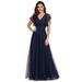 Ever-Pretty Womens Elegant V Neck Mesh Ruffle Sleeves Lace Long Evening Party Dress 00226 Navy Blue US12