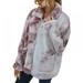 Gargrow Womens Sherpa Tie Dye Jacket Long Sleeve Zip Up Fuzzy Cardigan Thermal Fleece Shearling Jacket Coat with Pockets S-XL