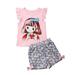 2pcs Sets Toddler Baby Girl Summer Clothes Outfits Cute Print Top T-Shirts and Shorts