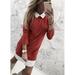 Women'S Fashion Long Sleeve Knitted Sweater Mini Dress Casual Solid Color Plus Size Fake Two-Piece Shirt Dress Cute Pullover Sweater