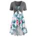 dresses summer dress for women Women Summer Short Sleeve Bowknot Bandage Top Floral Print Mini Dress Set Dress