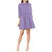 Allegra K Junior's 3/4 Sleeve Solid Button Front Flare Mini Shirt Dress