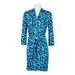 Donna Morgan High Neck Button Down Tie Waist Multi Print Jersey Dress-BLUE MULTI