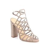 Schutz Women's Jaden Dress Sandal Neutral Mouse Nude Leather Caged Block Heel (10)