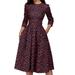 womens dresses Floral Vintage Dress Elegant Midi Evening Dress 3/4 Sleeves