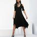 Tomshoo New Women Solid Midi Dress Cold Shoulder V-Neck Irregular Hem Casual Slim Summer Asymmetric Dress Black/Burgundy
