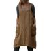 Sexy Dance Sleeveless Solid Color Tunic Dress for Lady Square Neck Pinafore Overall Dress Womens Irregular Hem Kaftan Khaki S(US 2-4)