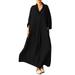 Women Summer Beach Cover Up Tunic Dress 3/4 Sleeve Lapel Collar Loose Kaftan Ladies Vintage Fashion Beachwear Long Maxi Dresses Black S(US 4-6)